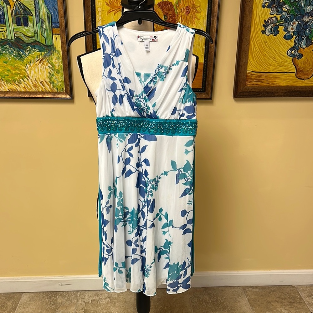 Speechless White Dress with Blue and Teal Floral Design
